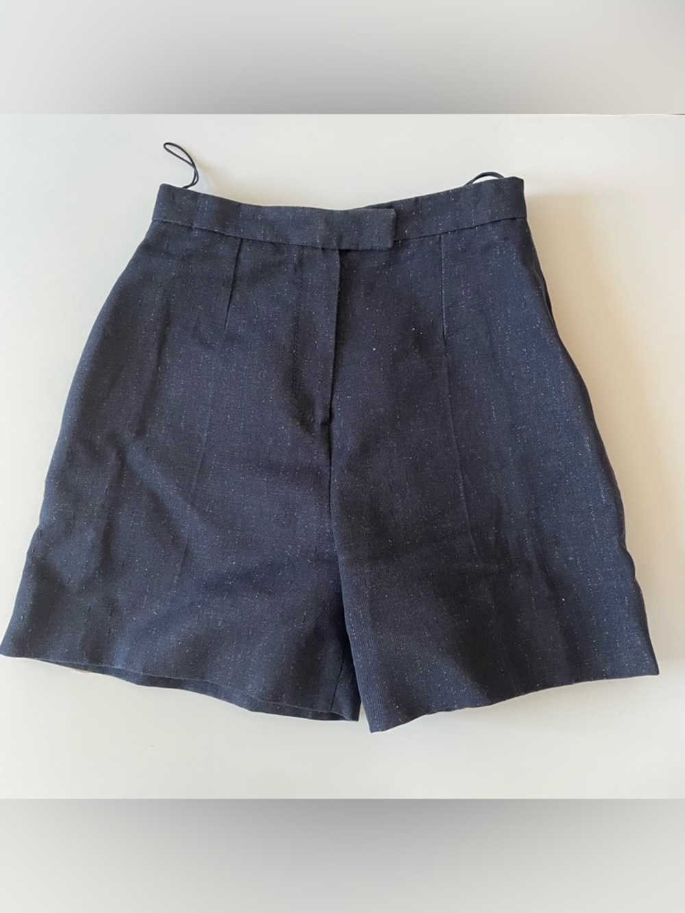 Carven Paris Navy Blue Cotton Linen High-Waist Tailored Shorts - Size 36 (US 4)